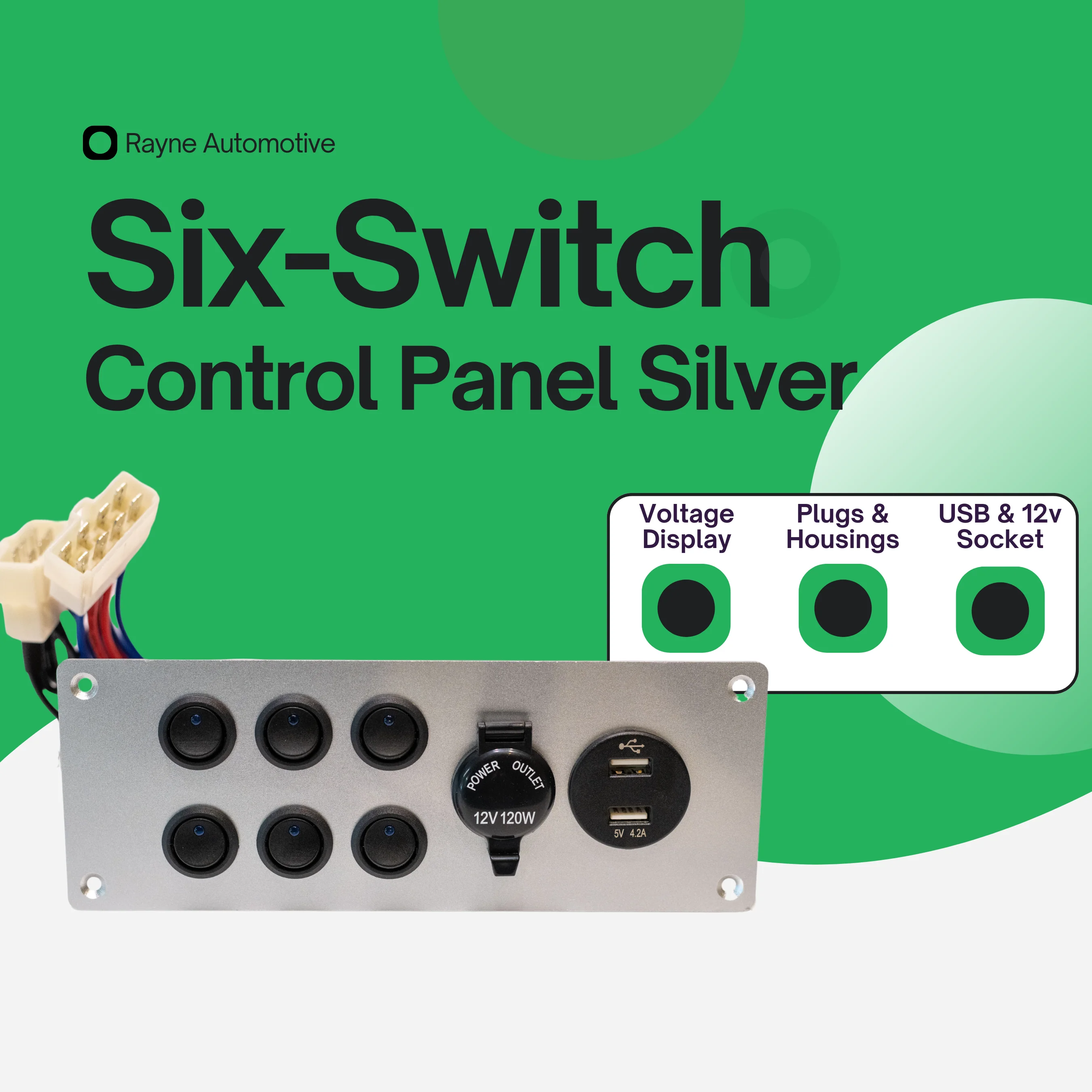6-Switch Control Panel 12V - Brushed Silver