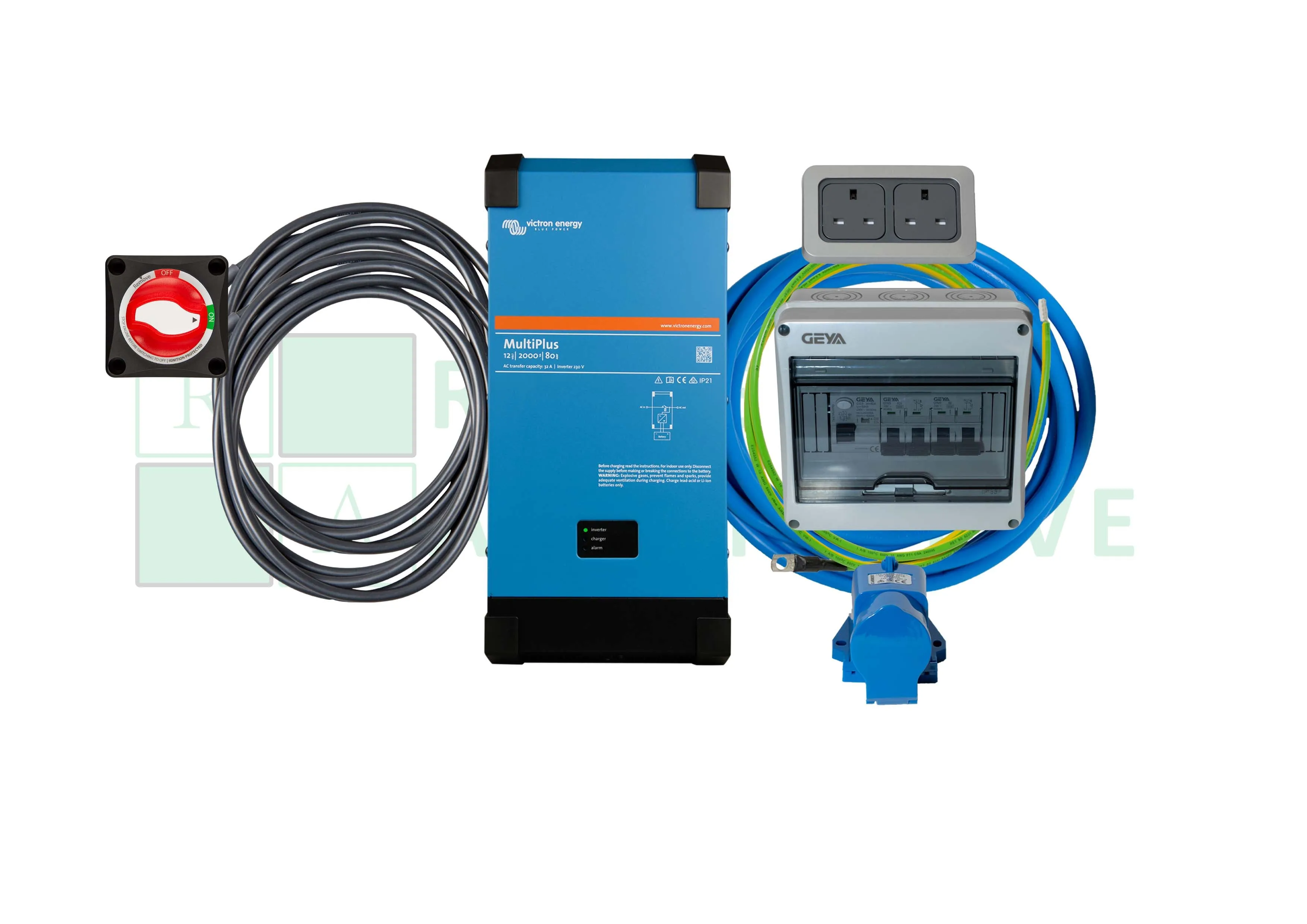Victron Multiplus 12V-230V 2000Va - With Mains kit, leads, battery switches