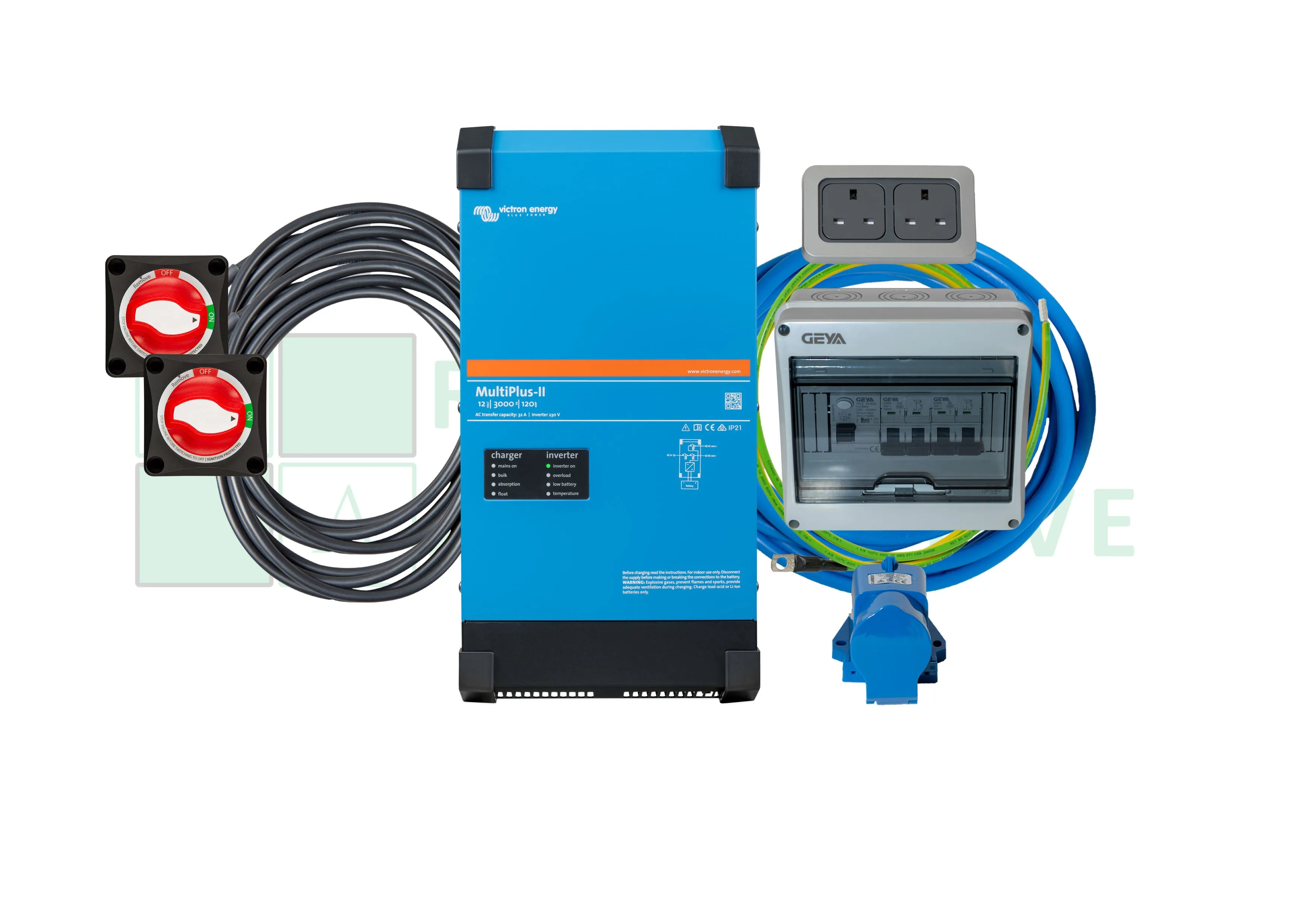 Victron Multiplus II 12V-230V 3000Va - With Mains kit, leads, battery switches