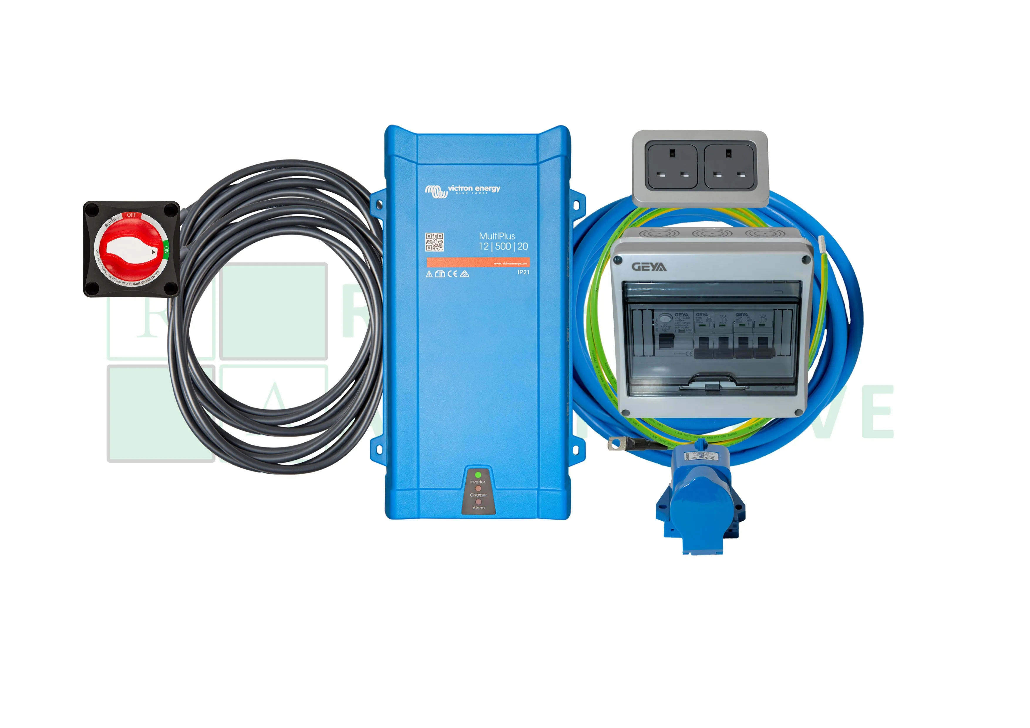 Victron Multiplus 12V-230V 500Va - With Mains kit, leads, battery switch