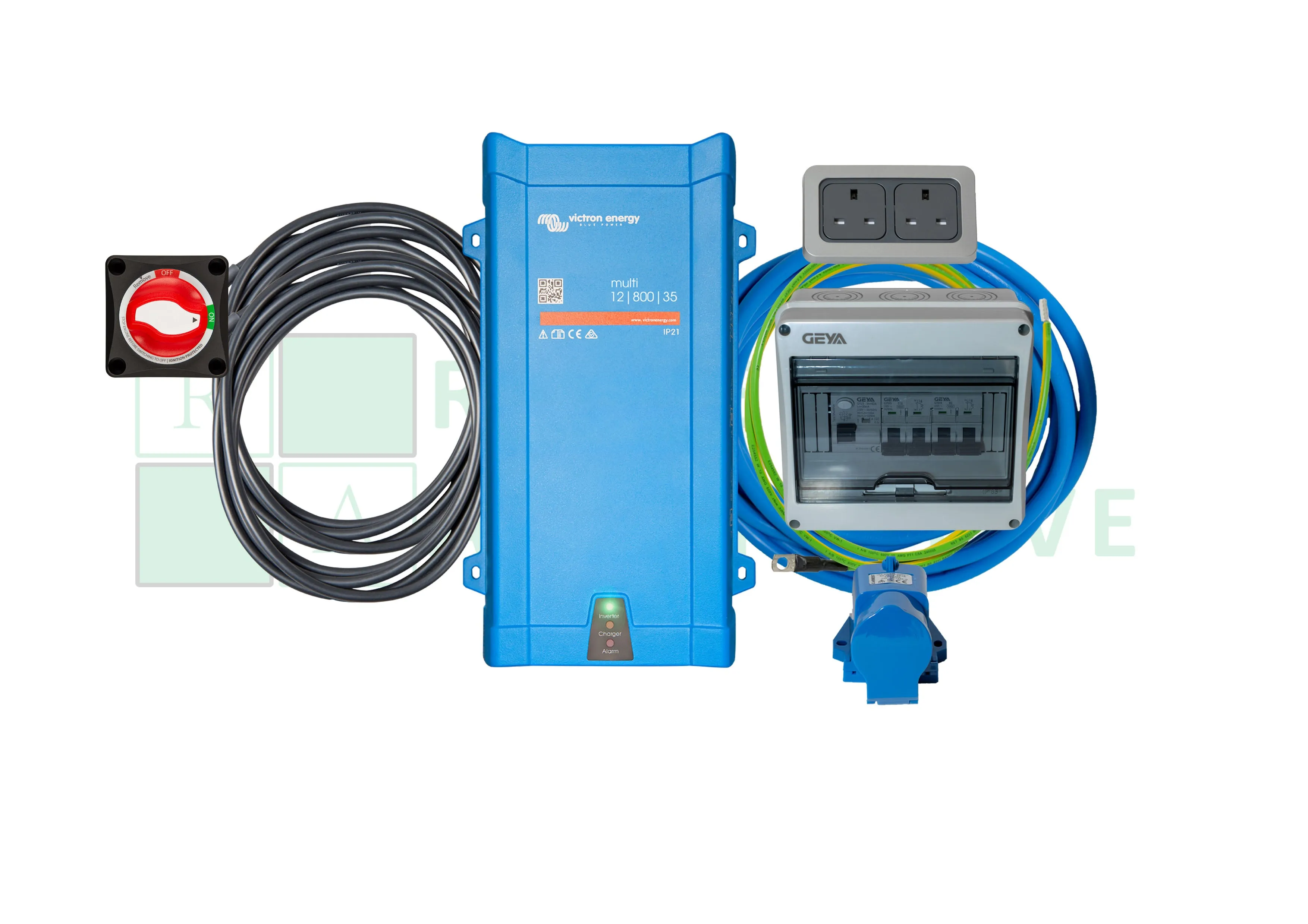 Victron Multiplus 12V-230V 800Va - With Mains kit, leads, battery switch